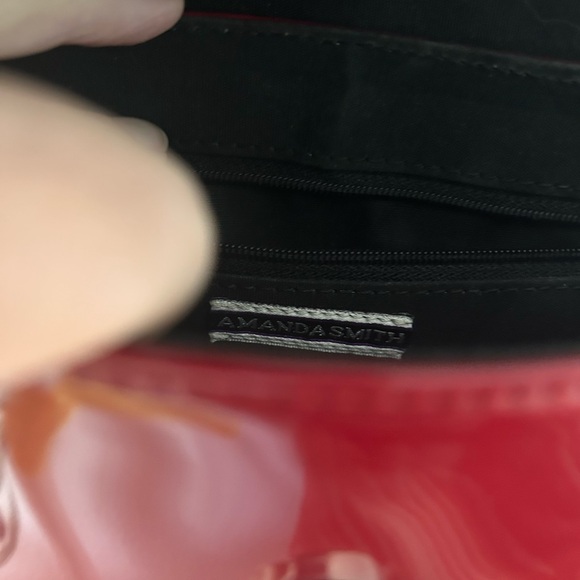 Amanda Smith Glossy Burgundy/Red Purse & Short Handle $ Inside Pocket, Beige - Picture 10 of 13